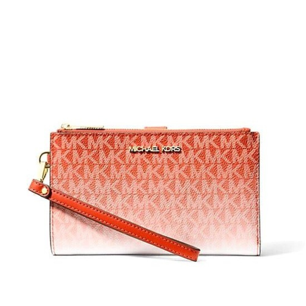 New Michael Kors Jet Set Travel Double Zip Wristlet Wallet Red Clay